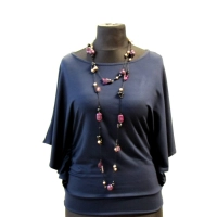 Bluzeczka Diana z pięknymi falbaniastymi rękawami - granatowa